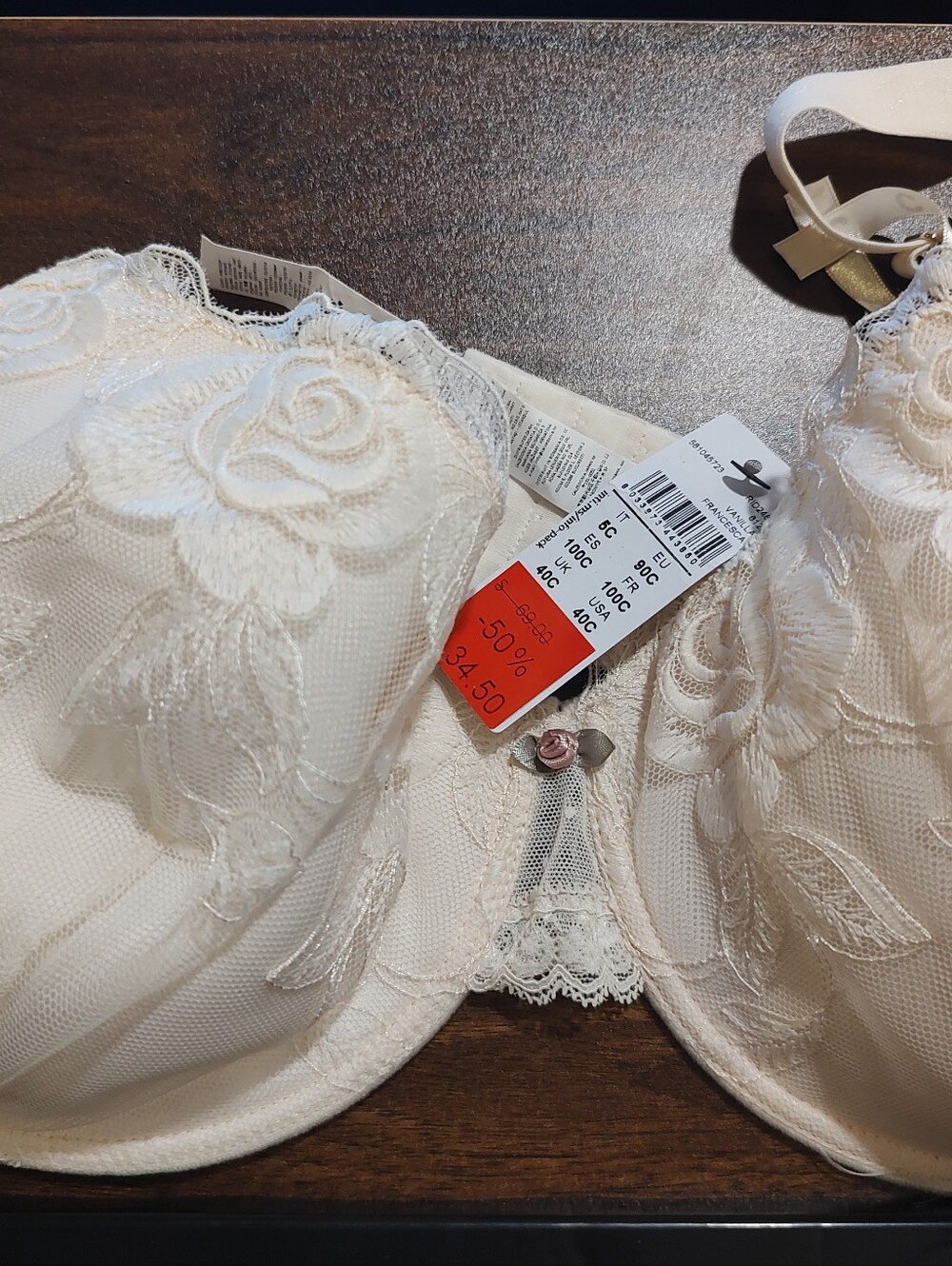 intimissimi Cream Floral Embroidered Underwire Bra